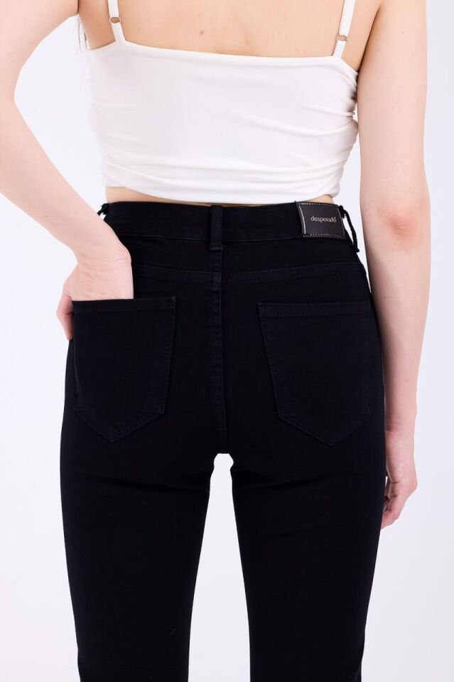 Siyah En Boy Likralı İspanyol Jean