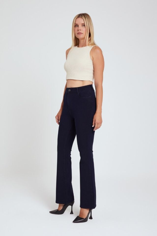 Koyu Lacivert En Boy Likralı İspanyol Jean