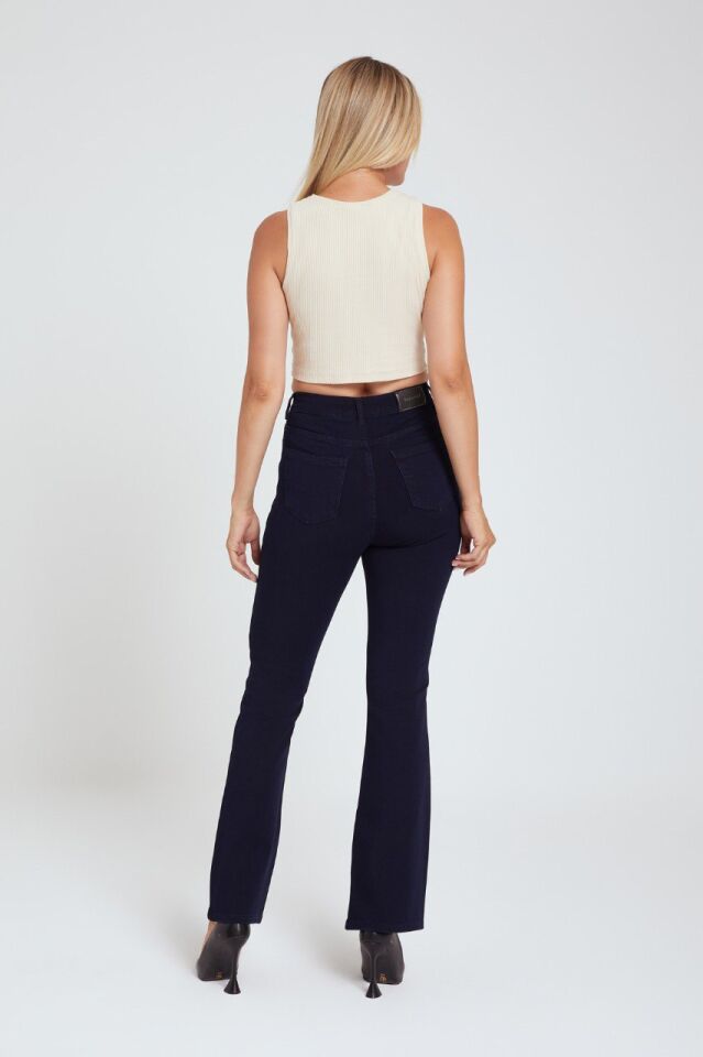 Koyu Lacivert En Boy Likralı İspanyol Jean