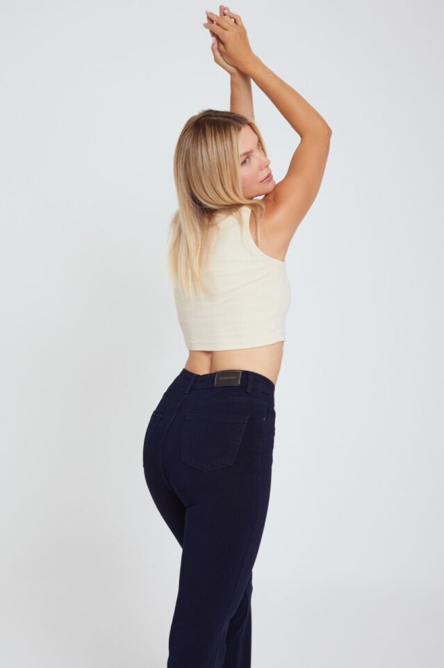 Koyu Lacivert En Boy Likralı İspanyol Jean