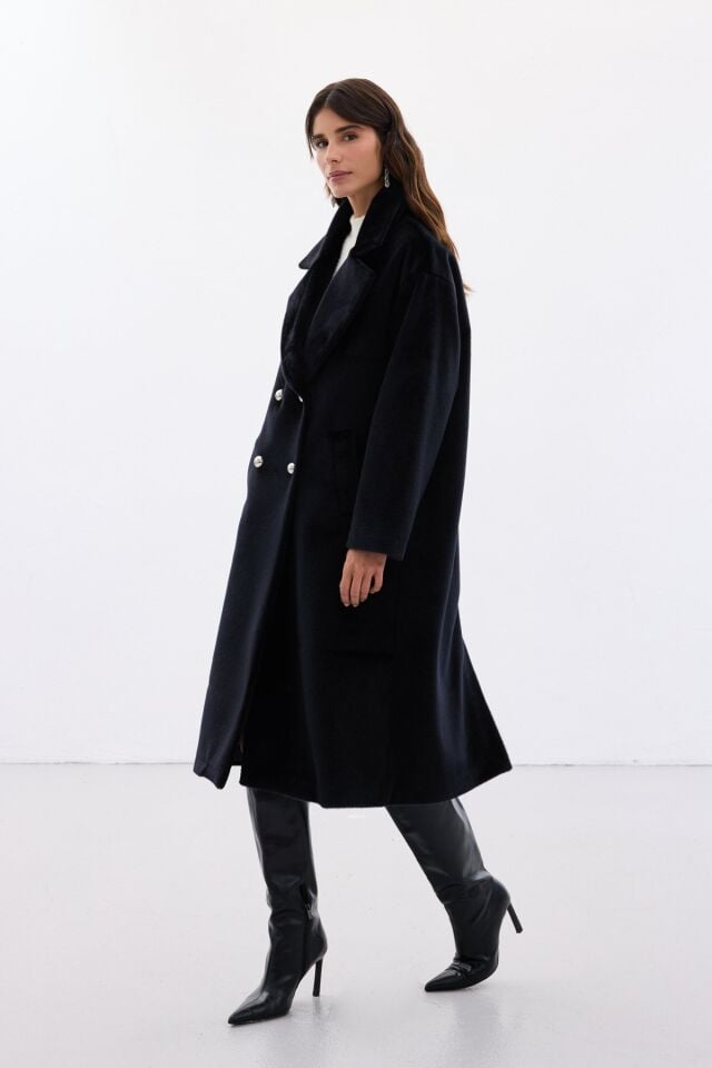 Düğme Detaylı Uzun Kaban