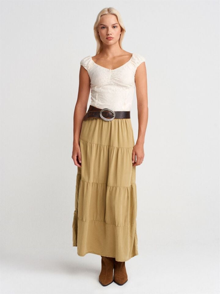 Denim Çağla Yeşili Etek