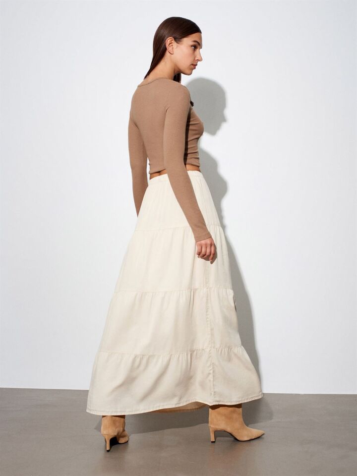 Denim Taş Rengi Etek