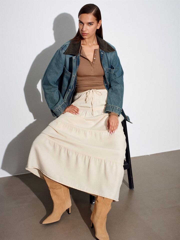 Denim Taş Rengi Etek