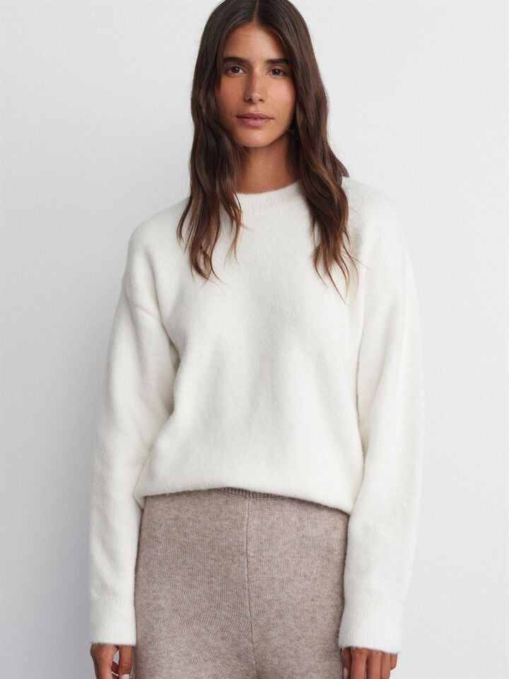 Bisiklet Yaka Yumuşak Dokulu Kazak