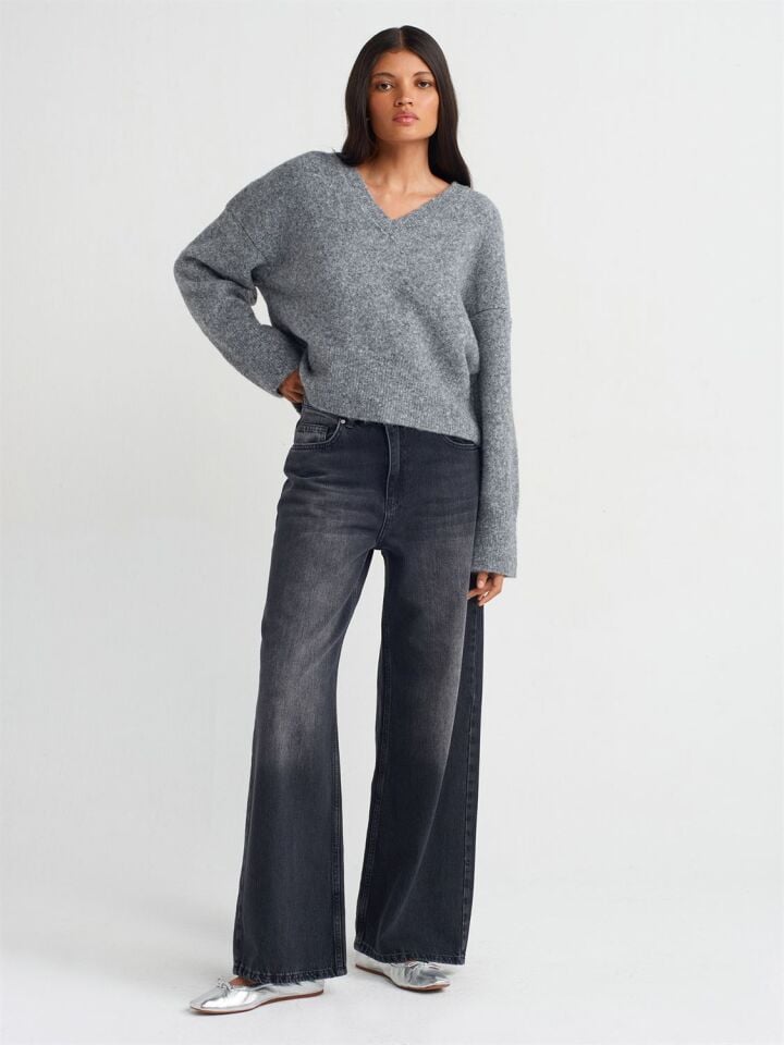 V Yaka Yün Karışımlı Kazak