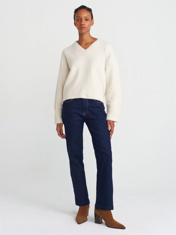 V Yaka Yün Karışımlı Kazak