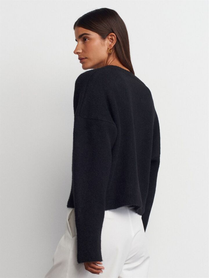 V Yaka Yün Karışımlı Kazak