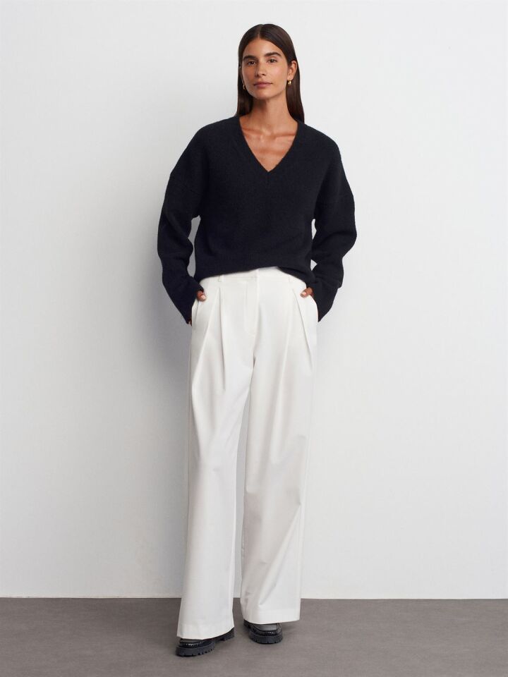 V Yaka Yün Karışımlı Kazak