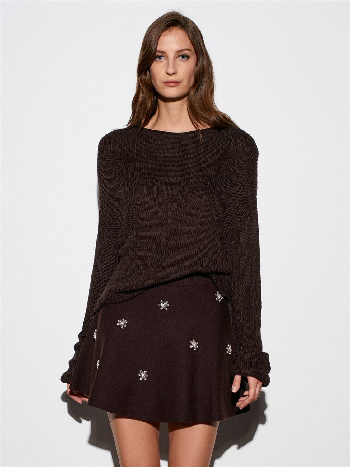 Kayık Yaka Dökümlü Triko Kazak