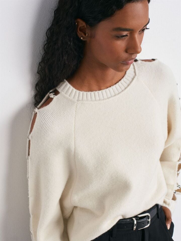 Yün Karışımlı Aksesuar Detaylı Triko Kazak