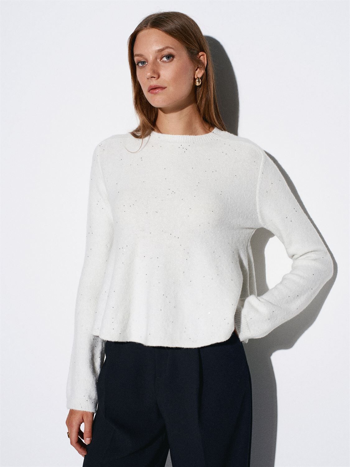 Peplum Parıltılı Triko Kazak