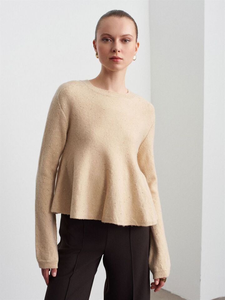 Peplum Parıltılı Triko Kazak