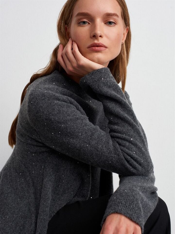 Peplum Parıltılı Triko Kazak