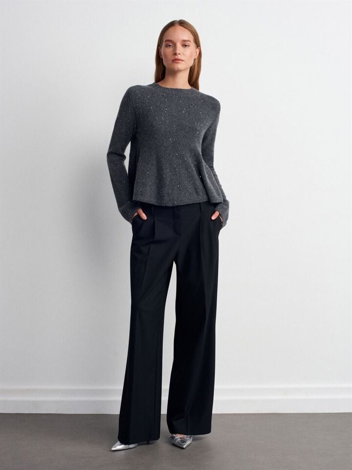 Peplum Parıltılı Triko Kazak