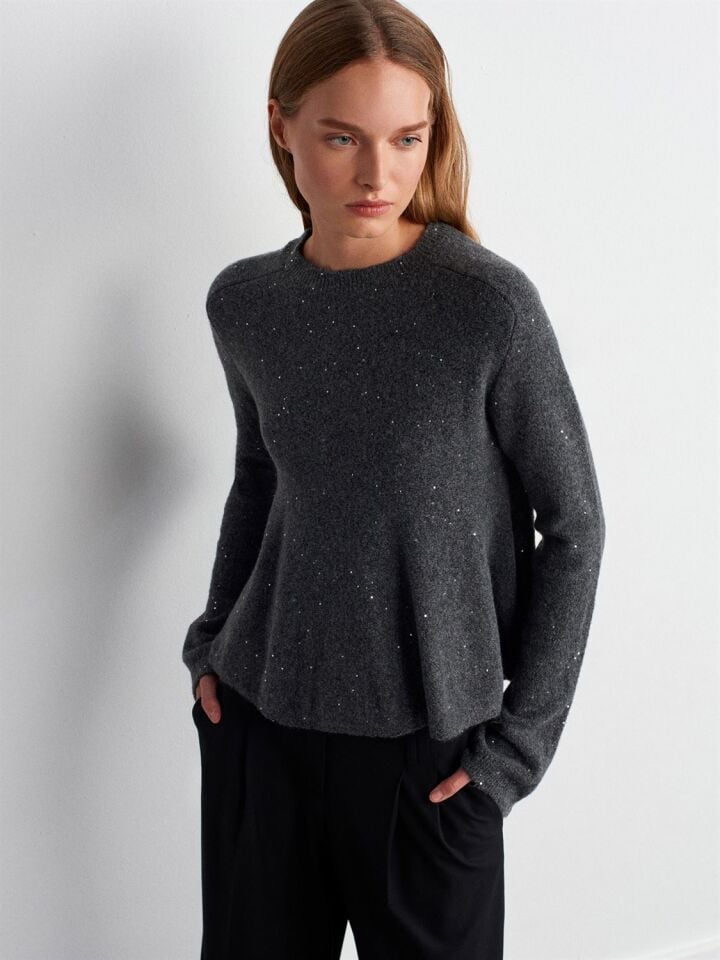 Peplum Parıltılı Triko Kazak