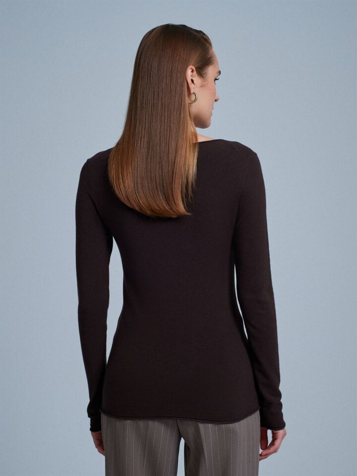 Kayık Yaka Kaşmir Karışımlı Kazak