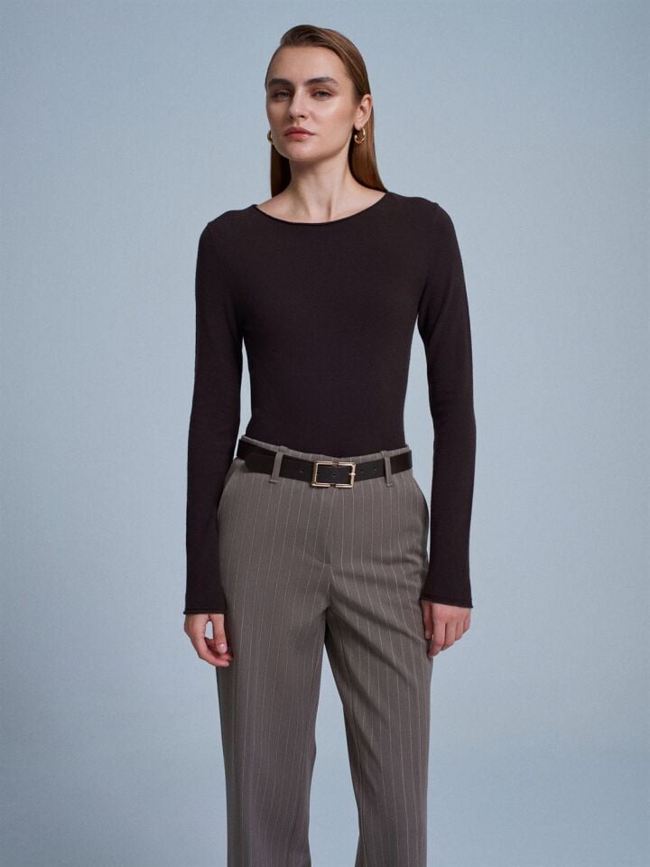 Kayık Yaka Kaşmir Karışımlı Kazak