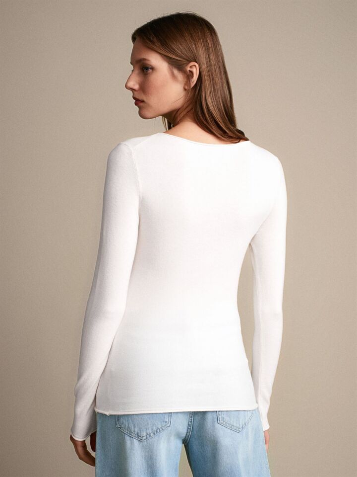 Kayık Yaka Kaşmir Karışımlı Kazak